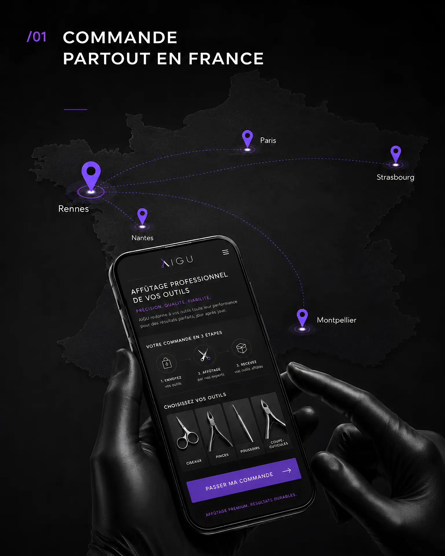 Carte de France — AIGU expédie et reçoit vos instruments partout en France