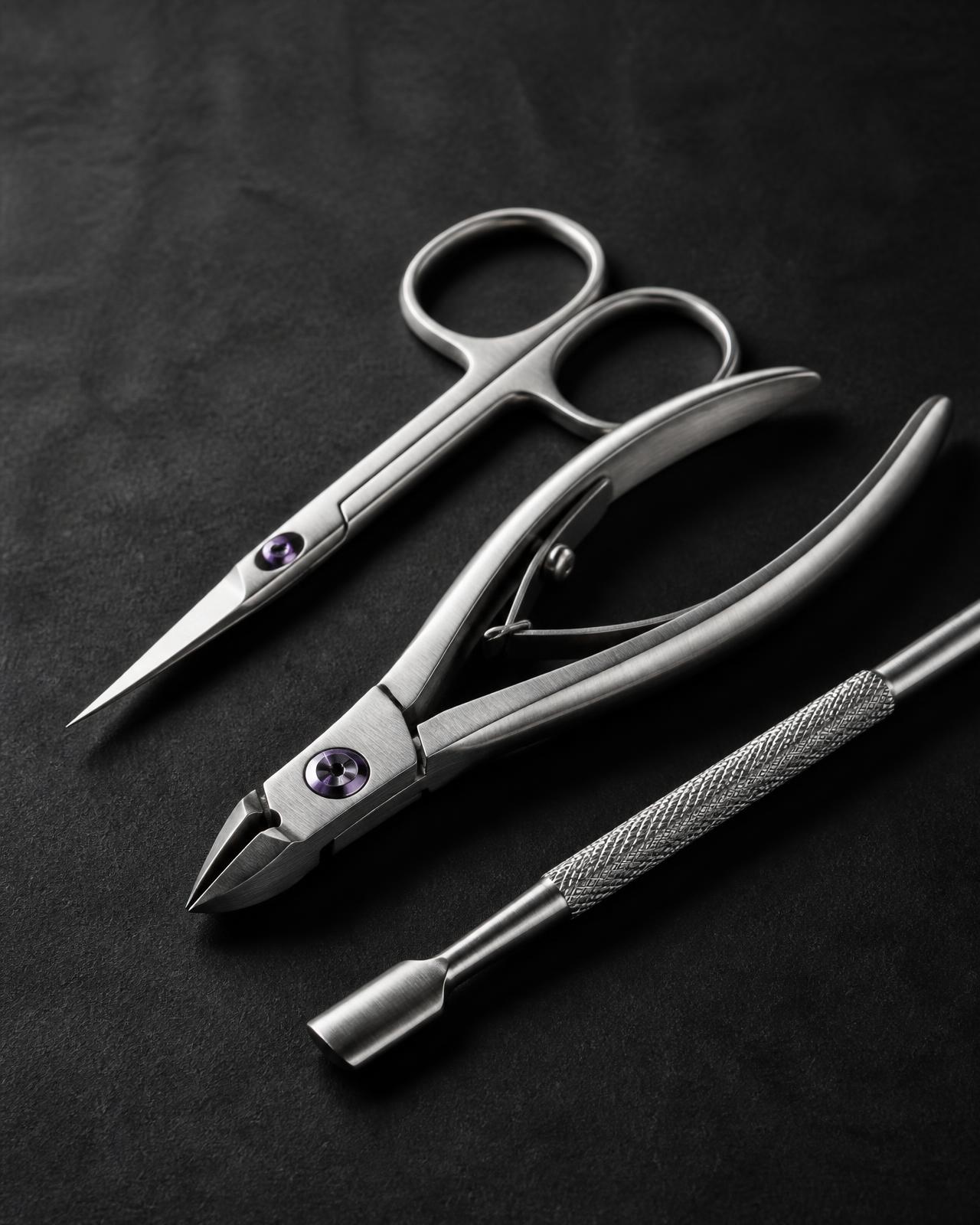 Ciseaux à cuticules, pince à ongles et pousse-cuticules professionnels en acier inoxydable